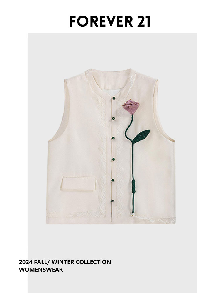 Embroidery Rose - Handcrafted Rose Flower Embroidery Vest Traditional