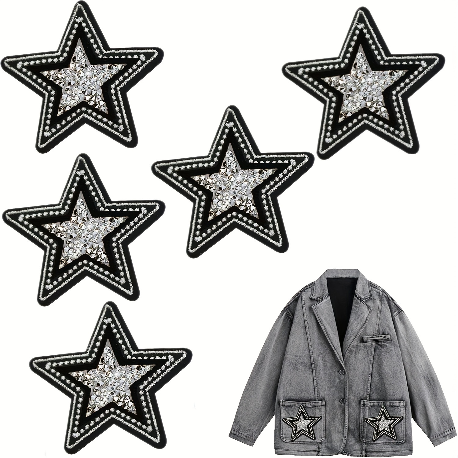 Embroidery On Jeans - 5 PCS Black and White Twinkle