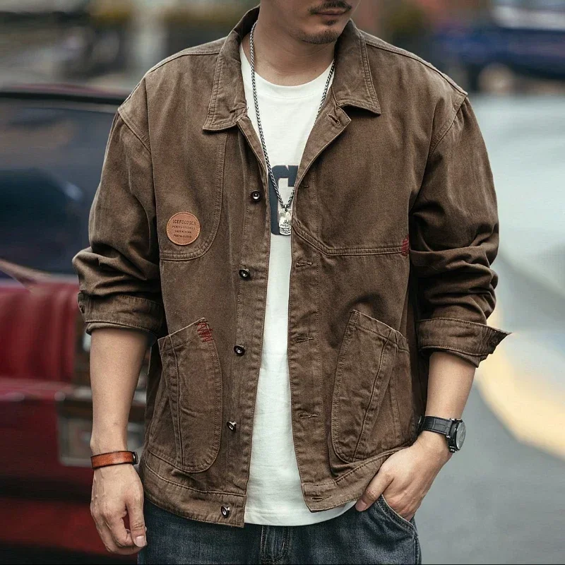 Embroidery On Jeans - Button Jeans Coat Men Black Cargo