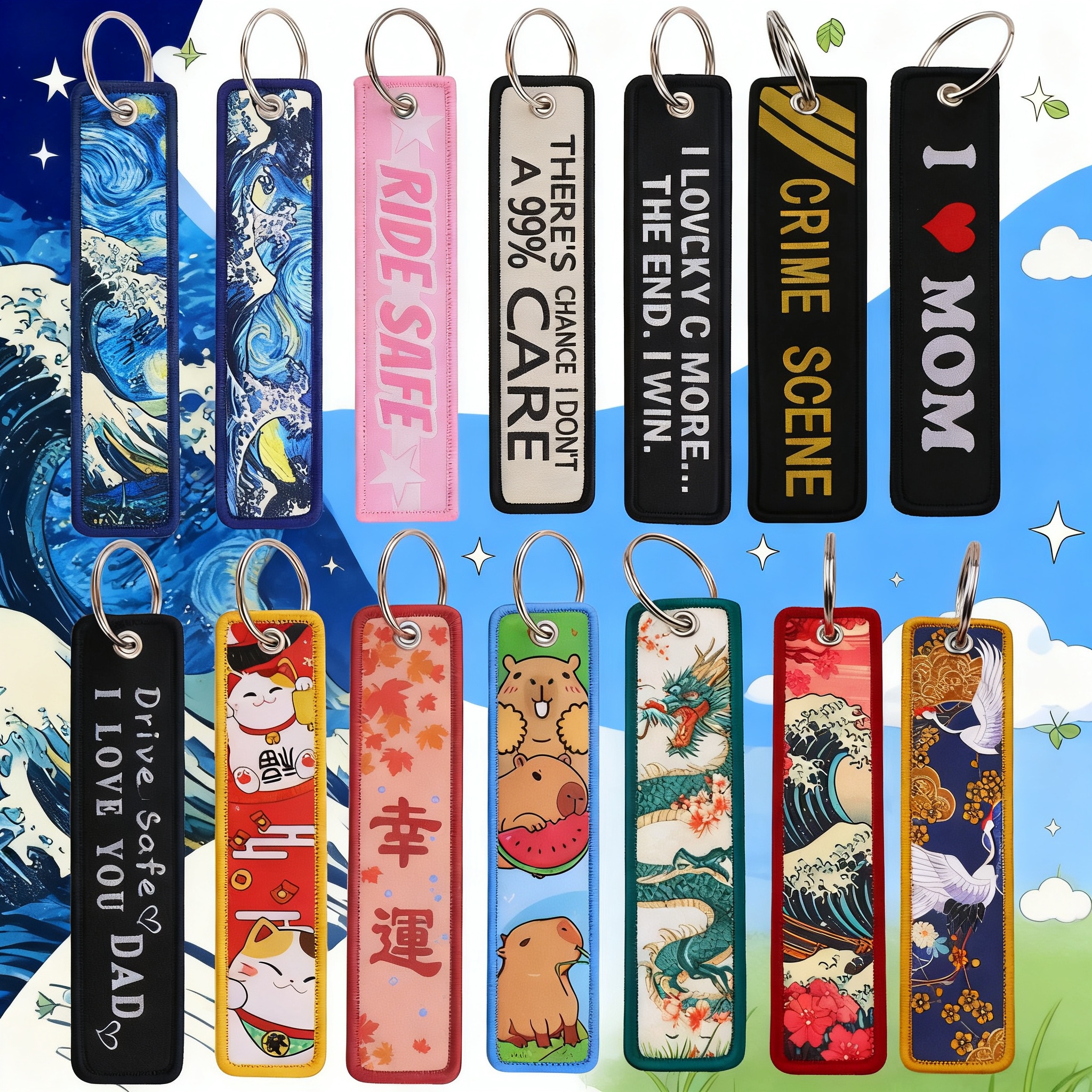 Embroidery Gift Ideas - Van Gogh Embroidery Key Fobs Koi