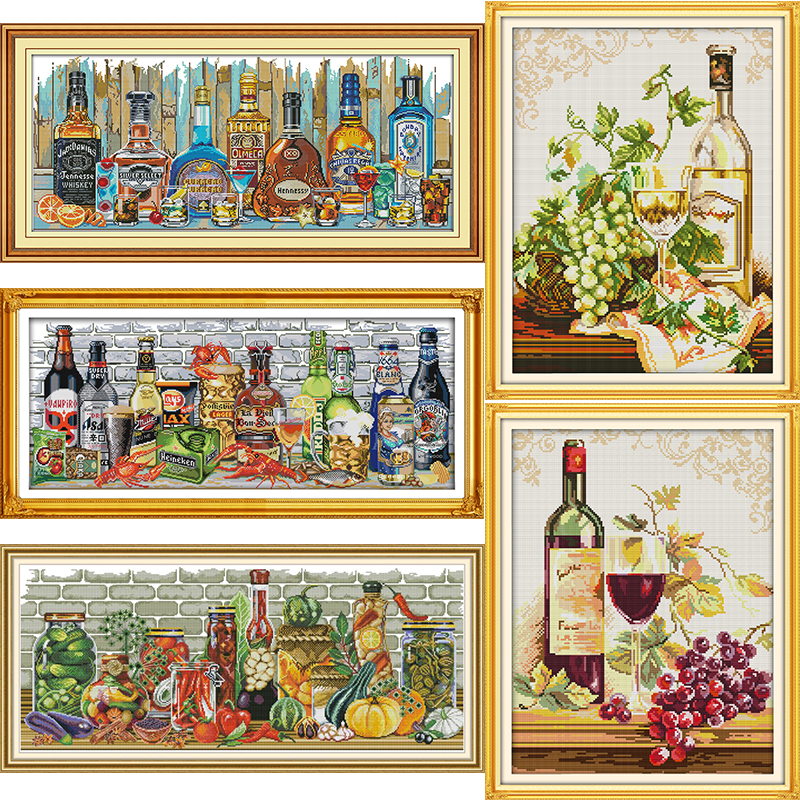 Embroidery Kitchen - Wine and Bottle Collection Printed Cross