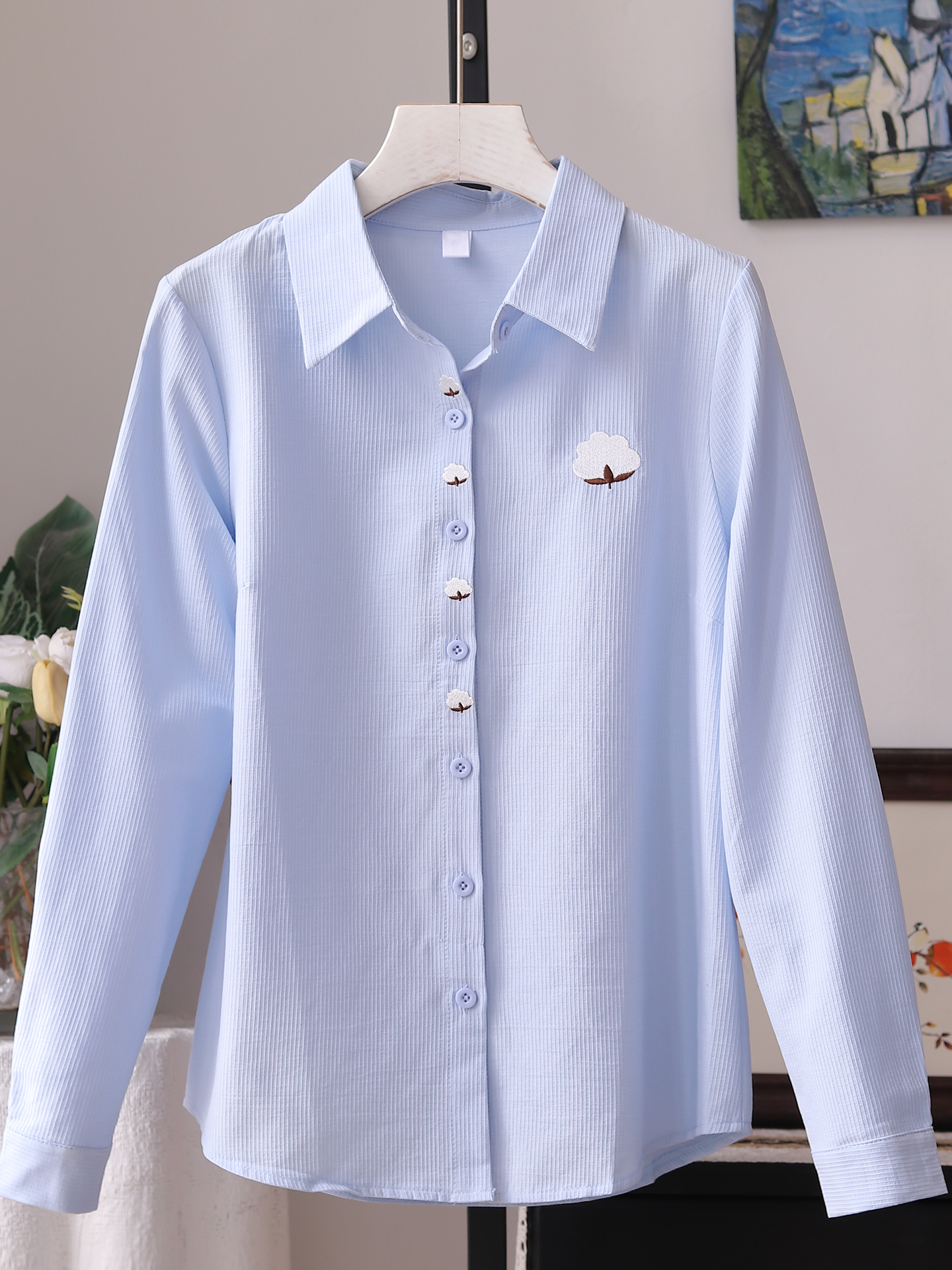 Embroidery Cardigan - Casual Cotton Shirt Women Long Sleeve