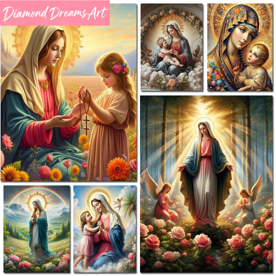 Embroidery Rose - Frameless,Diamond Painting Virgin Mary Flower Diy