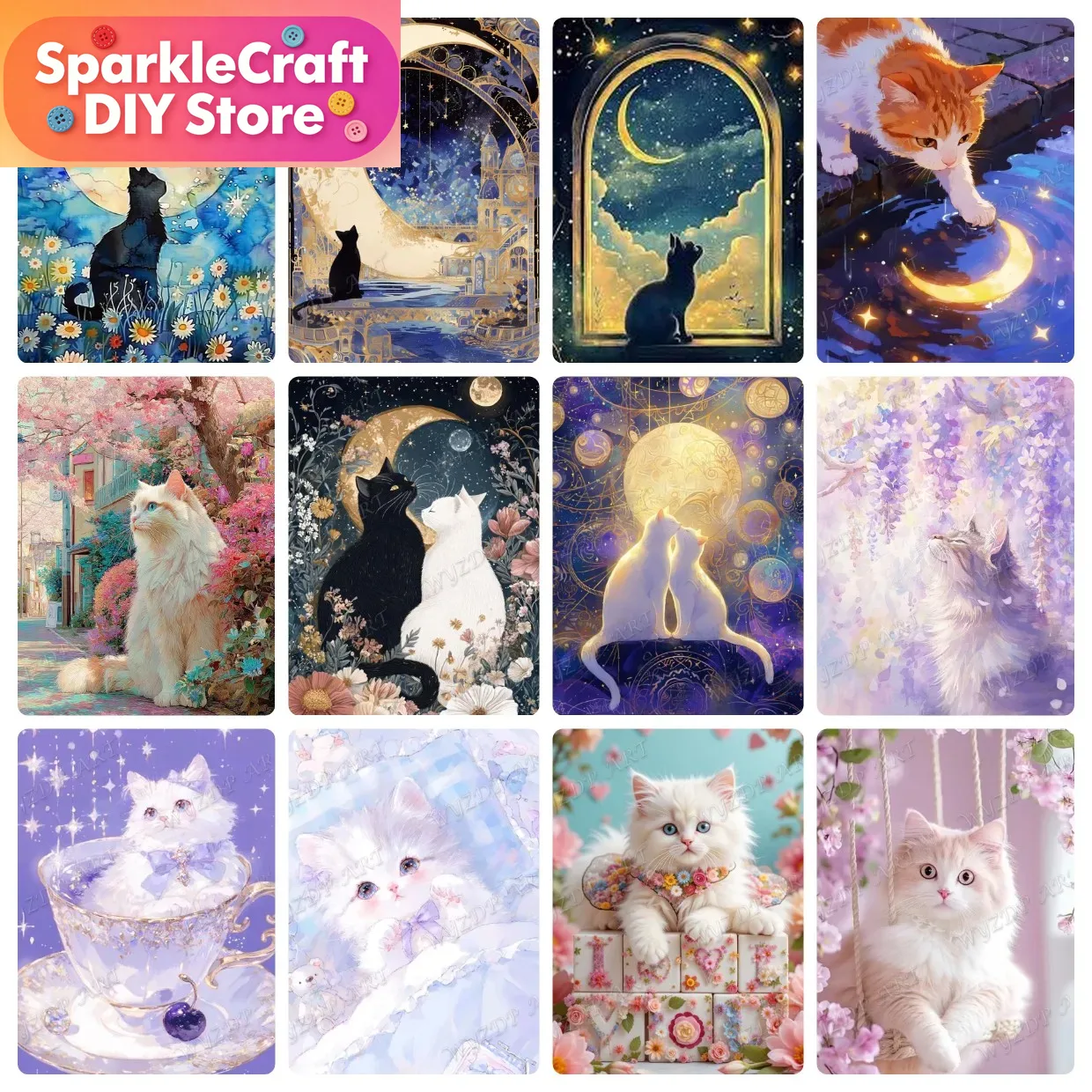 Animal Cat Moon Diamond Painti - đánh giá và giá Embroidery Gift Ideas