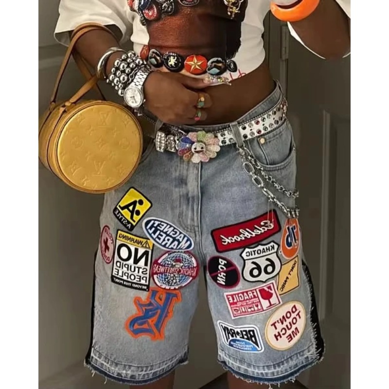 American Retro Denim Shorts Y2 - đánh giá và giá Embroidery On Jeans