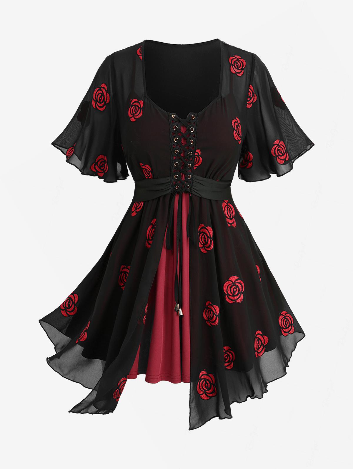 Plus Size 2-in-1 Tops Rose Flo - đánh giá và giá Embroidery Rose
