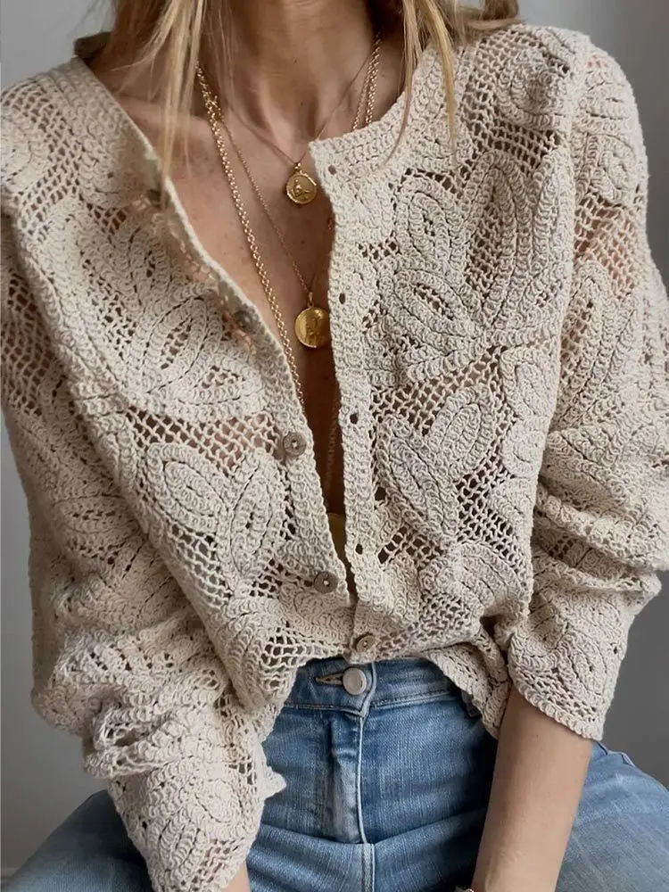 Women's Crochet Knit Shirts Bu - đánh giá và giá Embroidery Cardigan