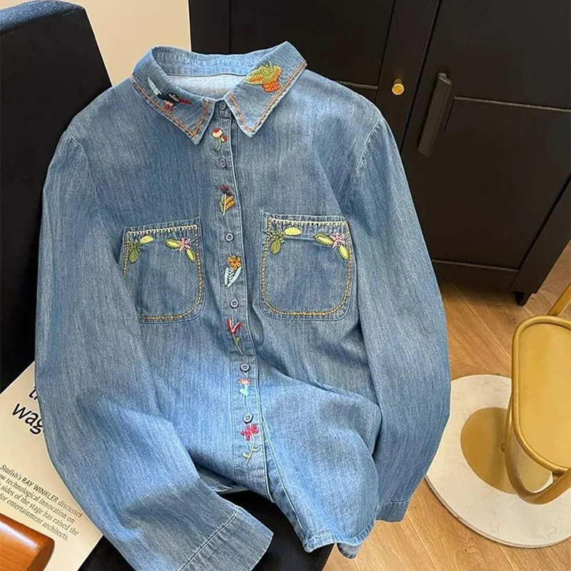 Harajuku Fashion Cotton Denim  - đánh giá và giá Embroidery On Jeans